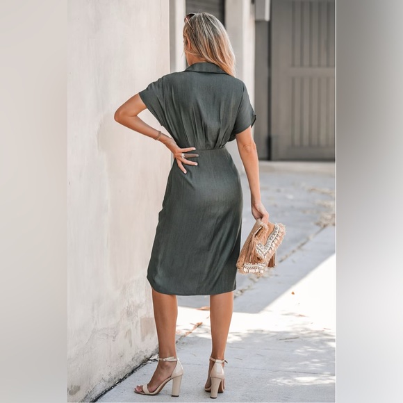 NWT Cupshe Smoke Gray Knotted Sash Shirt Dress XL - Picture 2 of 6